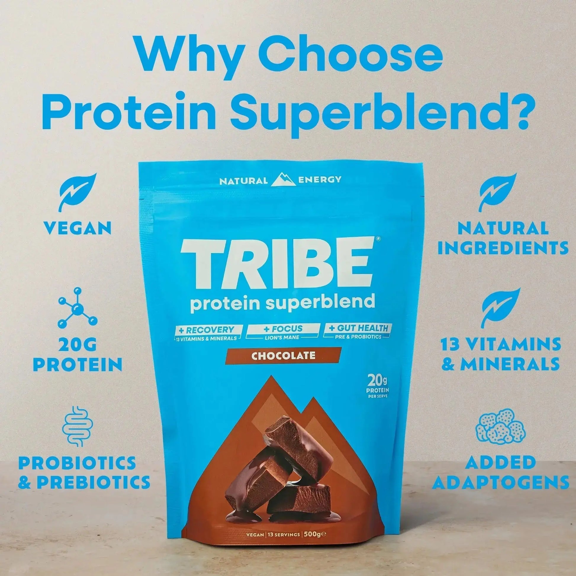 Vegan Protein Superblend | Daily Recovery, Gut Health & Focus Shake TRIBE Natural Energy