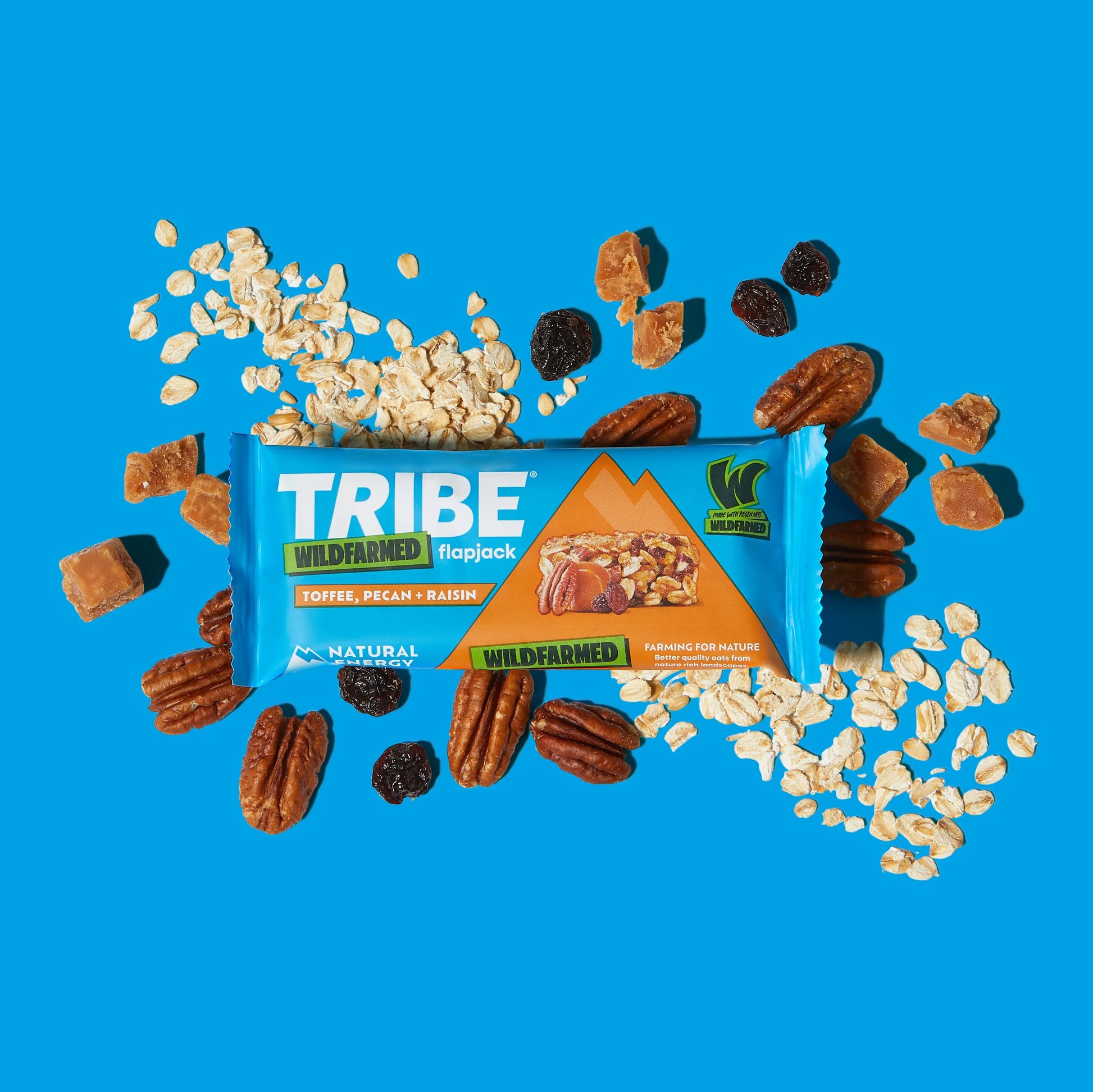 16 x 50g TRIBE x Wildfarmed Toffee, Pecan & Raisin Flapjack TRIBE Bars