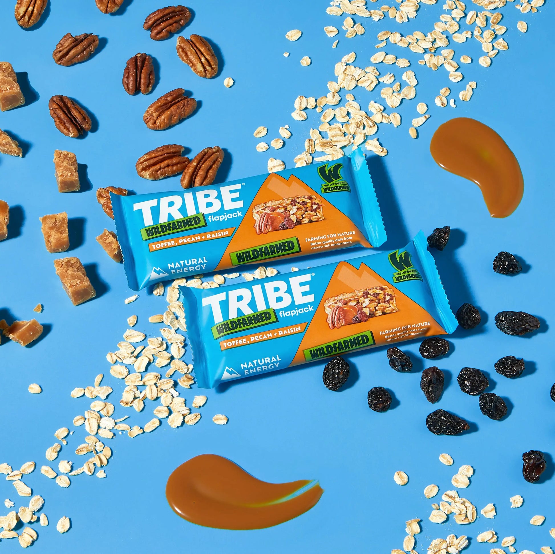 16 x 50g TRIBE x Wildfarmed Toffee, Pecan & Raisin Flapjack TRIBE Bars