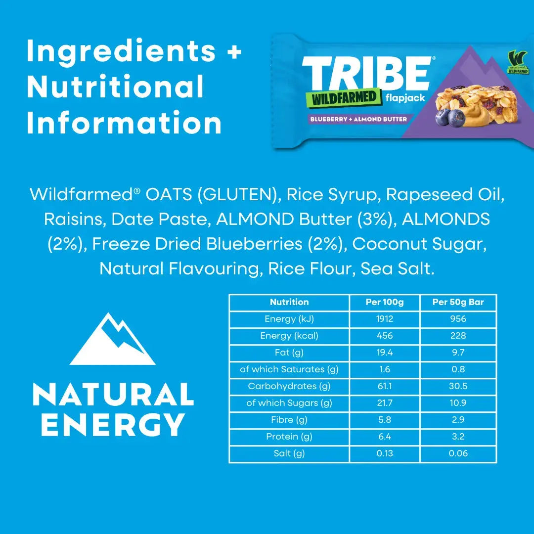 16 x 50g TRIBE x Wildfarmed Blueberry & Almond Butter Flapjack TRIBE Bars
