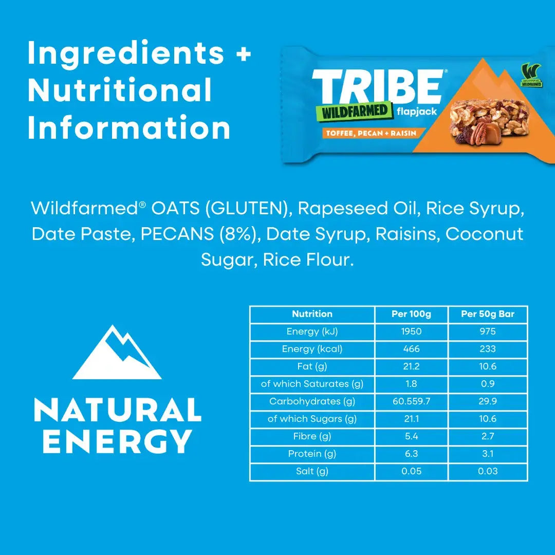 16 x 50g TRIBE x Wildfarmed Toffee, Pecan & Raisin Flapjack TRIBE Bars