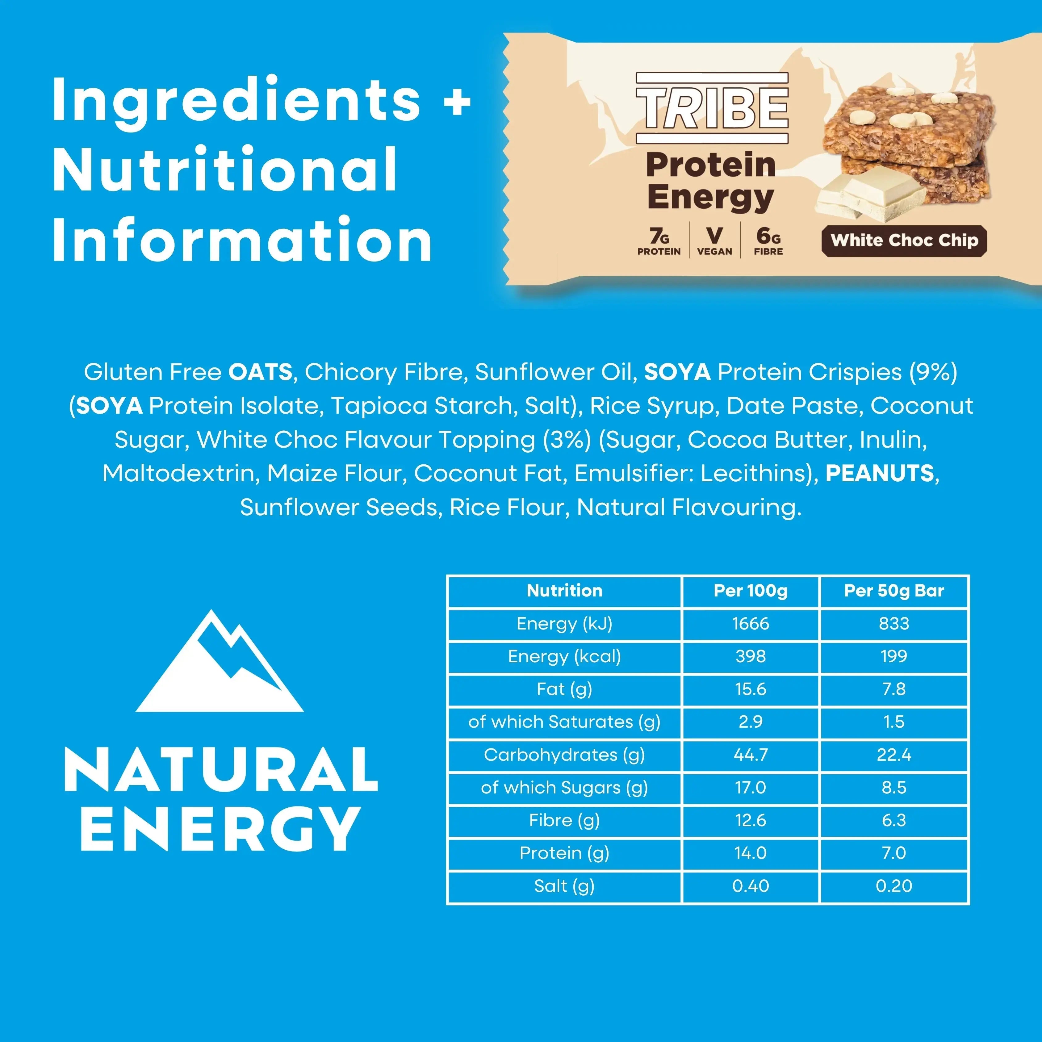 12 x 50g White Choc Chip Protein Energy TRIBE Bars