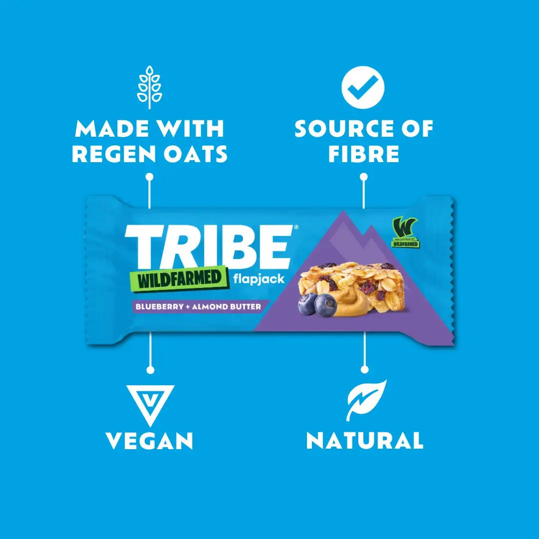 16 x 50g TRIBE x Wildfarmed Blueberry & Almond Butter Flapjack TRIBE Bars