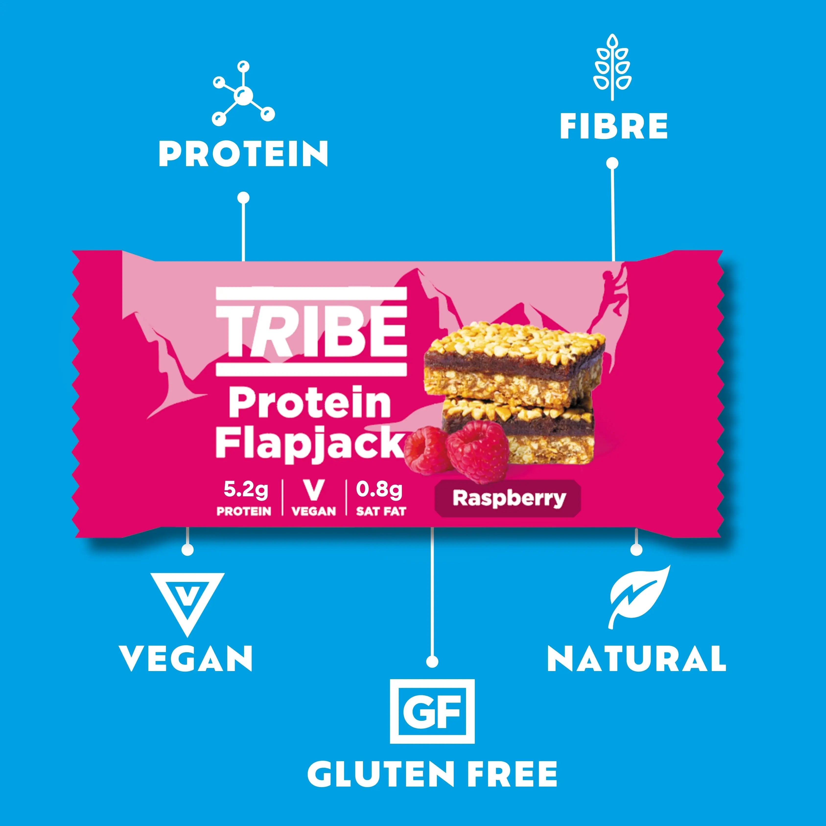 21x Raspberry Protein Flapjack (7x (3x38g)) TRIBE Bars