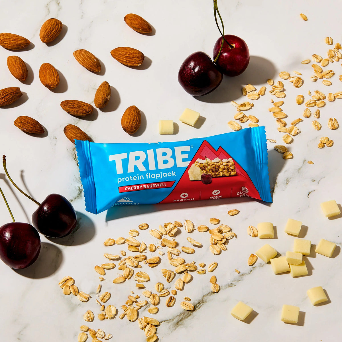 NEW Cherry Bakewell Protein Flapjack - 21x38g Bars TRIBE Natural Energy