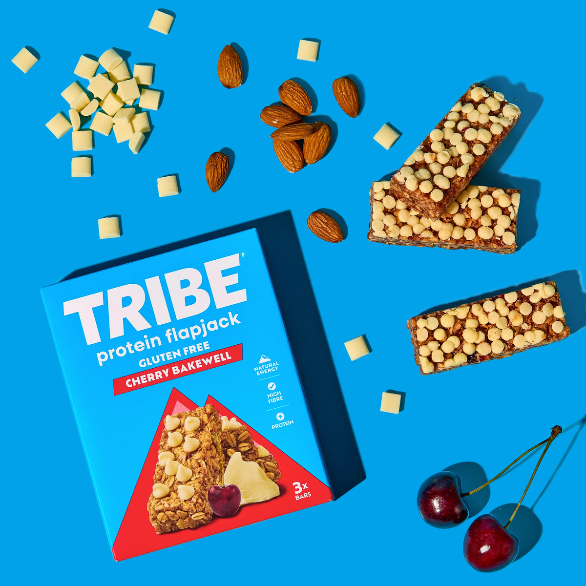 NEW Cherry Bakewell Protein Flapjack - 21x38g Bars TRIBE Natural Energy