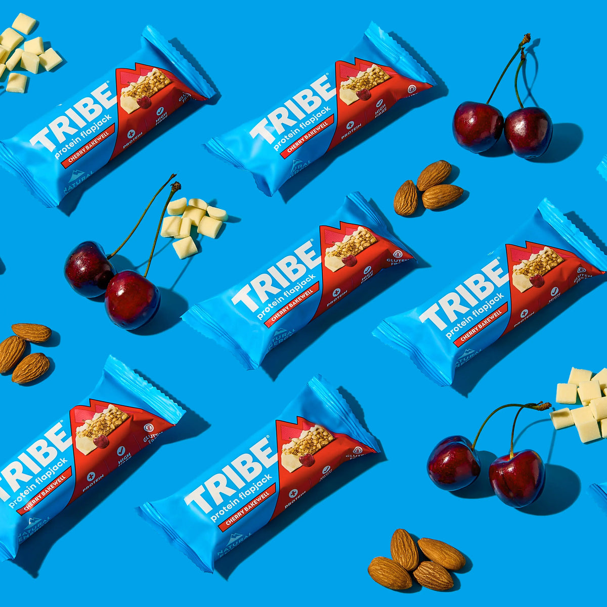 NEW Cherry Bakewell Protein Flapjack - 21x38g Bars TRIBE Natural Energy