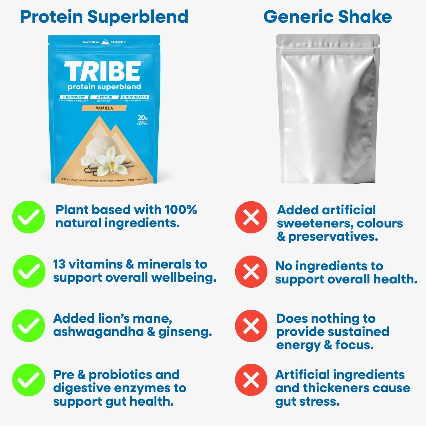 Vegan Protein Superblend 500g | Daily Recovery, Gut Health & Focus Shake TRIBE Natural Energy
